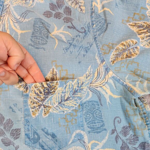 VINTAGE Reyn Spooner Shirt Mens XL Blue Inside Out Hawaiian Floral Tiki 90s - Picture 3 of 10